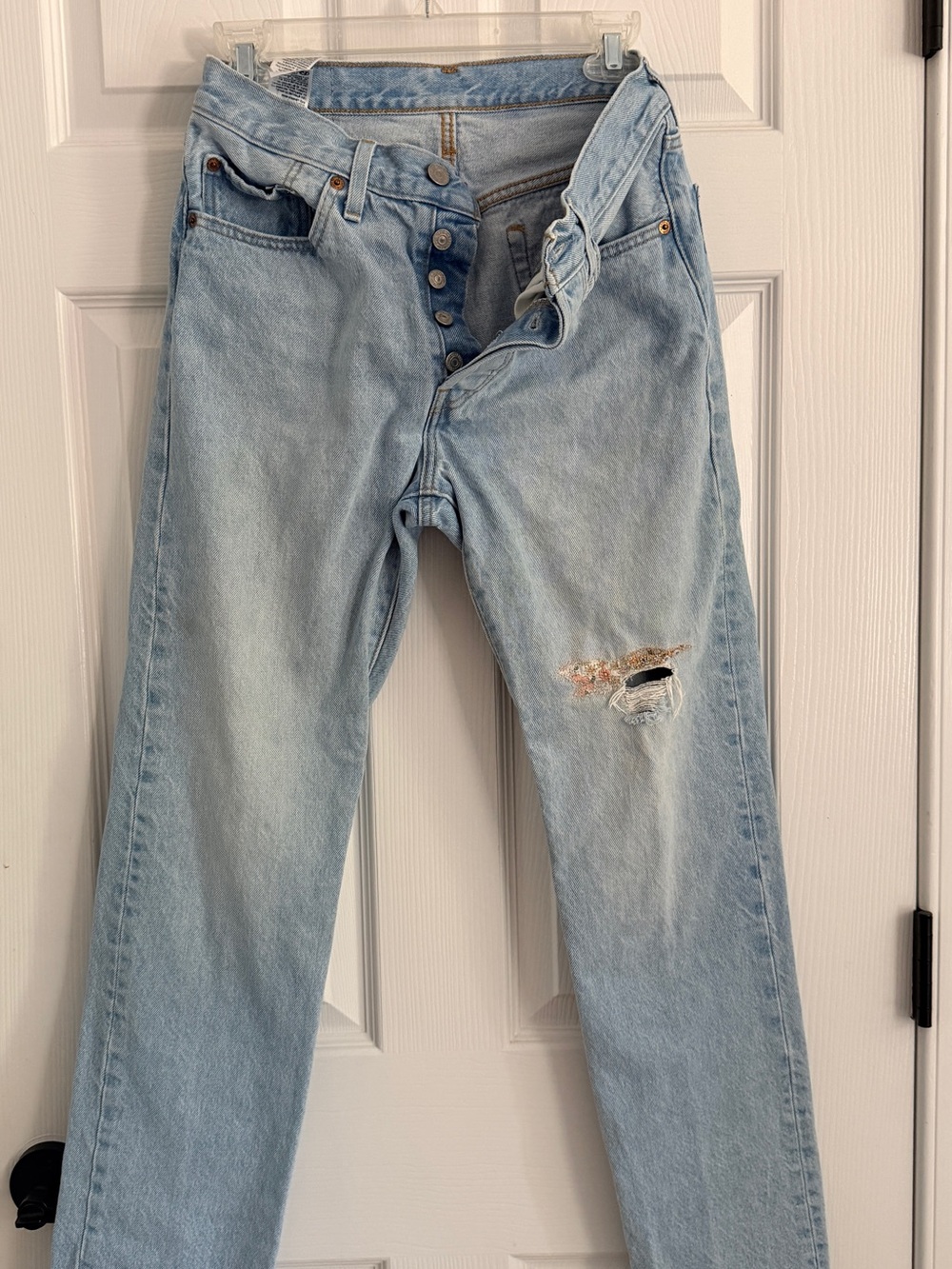 Levi's Light Blue Women's Straight Jeans with Knee Distress